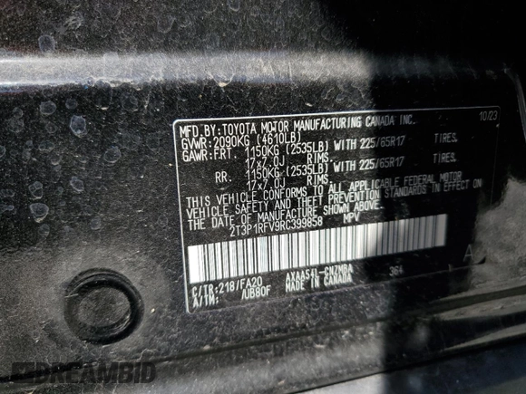 2024 Toyota RAV4 XLE with VIN 2T3P1RFV9RC399858, listed as a Copart auction lot 48606405 with 22,669 mi miles and Salvage Title. Bid and sale history available at carsss.com. Image 13.