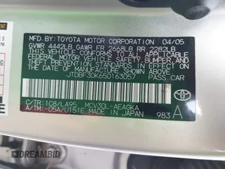 2005 Toyota Camry LE with VIN JTDBF30K650163057, listed as a IAAI auction lot 41730270 with 98,300 mi miles and . Bid and sale history available at DreamBid. Image 9.