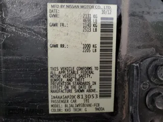 2013 Nissan Maxima SV with VIN 1N4AA5AP2DC813053, listed as a Copart auction lot 57273665 with 106,436 mi miles and Salvage title. Bid and sale history available at DreamBid. Image 12.