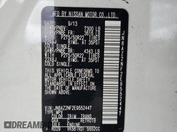 2014 Infiniti QX80 with VIN JN8AZ2NF2E9552447, listed as a Copart auction lot 51625235 with 88,140 mi miles and Salvage Title. Bid and sale history available at carsss.com. Image 15.