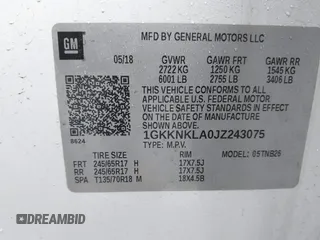 2018 GMC Acadia SLE z VIN 1GKKNKLA0JZ243075, wystawiony jako IAAI lot #41474948 z przebiegiem 111 829 mil mil oraz . Historia ofert i sprzedaży dostępna na DreamBid. Obrazek 9.