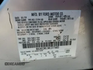 2019 Ford EcoSport Titanium with VIN MAJ6S3KL5KC277683, listed as a Copart auction lot 62121494 with 52,317 mi miles and Salvage Title. Bid and sale history available at DreamBid. Image 13.