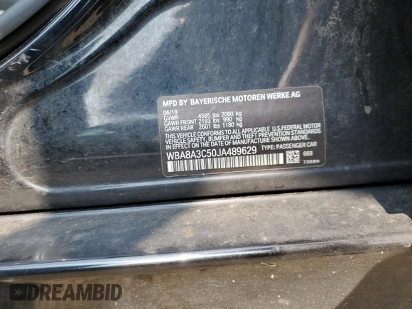 2018 BMW 3 Series 320i xDrive z VIN WBA8A3C50JA489629, wystawiony jako Copart lot #59535745 z przebiegiem 75 941 mil mil oraz Szkoda całkowita • Salvage title. Historia ofert i sprzedaży dostępna na DreamBid. Obrazek 12.
