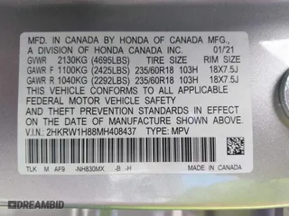 2021 Honda CR-V EX-L with VIN 2HKRW1H88MH408437, listed as a IAAI auction lot 41839784 with 1 mi miles. Bid and sale history available at carsss.com. Image 9.