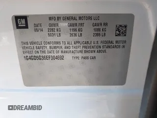 2014 Buick LaCrosse Premium I with VIN 1G4GD5G36EF304692, listed as a IAAI auction lot 41843897 with 65,774 mi miles and . Bid and sale history available at DreamBid. Image 9.