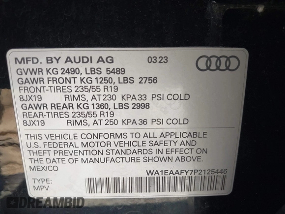 2023 Audi Q5 S line Premium Plus z VIN WA1EAAFY7P2125446, wystawiony jako IAAI lot #42374440 z przebiegiem 24 682 mil mil oraz . Historia ofert i sprzedaży dostępna na DreamBid. Obrazek 9.