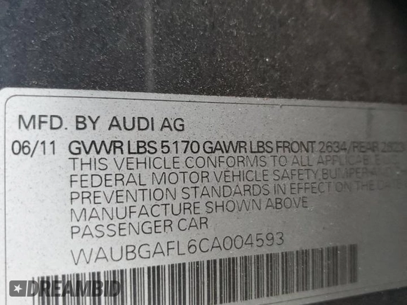 2012 Audi S4 Premium Plus with VIN WAUBGAFL6CA004593, listed as a Copart auction lot 80134974 with 93,822 mi miles and Salvage Title. Bid and sale history available at carsss.com. Image 12.