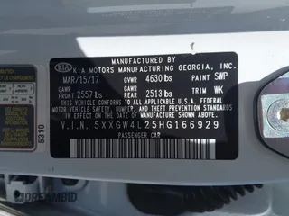 2017 Kia Optima SX with VIN 5XXGW4L25HG166929, listed as a IAAI auction lot 41837780 with 59,722 mi miles. Bid and sale history available at carsss.com. Image 9.