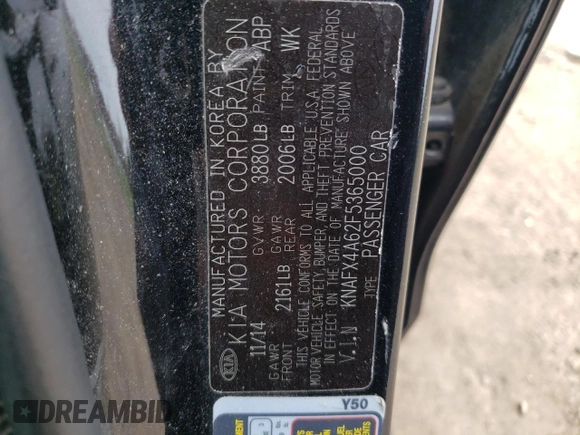 2015 Kia Forte LX with VIN KNAFX4A62F5365000, listed as a Copart auction lot 53270205 with 172,676 mi miles and Clean Title. Bid and sale history available at DreamBid. Image 12.