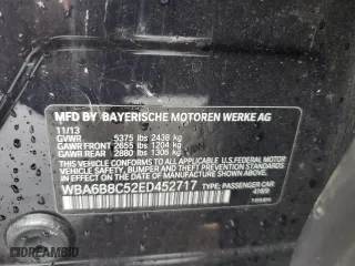 2014 BMW 6 Series 640i xDrive with VIN WBA6B8C52ED452717, listed as a Copart auction lot 71925524 with 103,543 mi miles and Salvage Title. Bid and sale history available at carsss.com. Image 15.