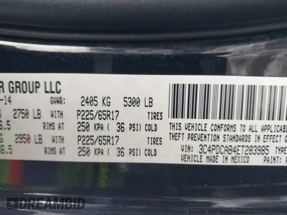 2014 Dodge Journey American Value Pkg with VIN 3C4PDCAB4ET283985, listed as a IAAI auction lot 41617089 with 155,860 mi miles. Bid and sale history available at carsss.com. Image 9.