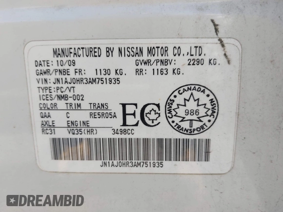2010 Infiniti EX Journey with VIN JN1AJ0HR3AM751935, listed as a IAAI auction lot 41991597 with 144,742 mi miles and . Bid and sale history available at DreamBid. Image 9.