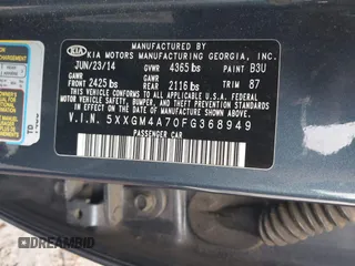 2015 Kia Optima LX with VIN 5XXGM4A70FG368949, listed as a IAAI auction lot 42393394 with 199,588 mi miles and . Bid and sale history available at DreamBid. Image 9.