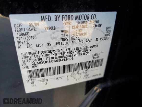 2009 Lincoln MKX z VIN 2LMDU68C69BJ12806, wystawiony jako Copart lot #88751365 z przebiegiem 257 315 mil mil oraz Szkoda całkowita • Salvage title. Historia ofert i sprzedaży dostępna na DreamBid. Obrazek 15.