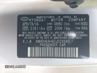 2014 Hyundai Elantra z VIN KMHDH6AH6EU029340, wystawiony jako IAAI lot #42099380 z przebiegiem 128 603 mil mil oraz . Historia ofert i sprzedaży dostępna na DreamBid. Obrazek 9.