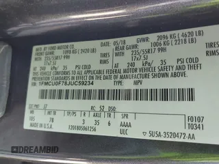 2018 Ford Escape S with VIN 1FMCU0F78JUC59234, listed as a IAAI auction lot 41375959 with 123,043 mi miles and . Bid and sale history available at carsss.com. Image 9.