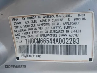 2004 Honda Accord EX с VIN 1HGCM66544A002293, выставлен на аукционе IAAI как лот 42372883 с пробегом 248 167 миль миль и . История ставок и продаж доступна на DreamBid. Изображение 9.