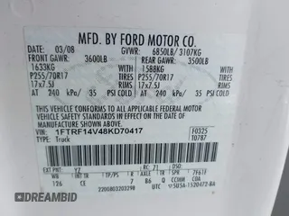 2008 Ford F-150 XL with VIN 1FTRF14V48KD70417, listed as a IAAI auction lot 41763174 with 109,807 mi miles. Bid and sale history available at carsss.com. Image 9.