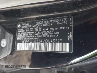 1997 BMW 7 Series 740il with VIN WBAGJ8324VDL43320, listed as a IAAI auction lot 41990660 with 193,998 mi miles. Bid and sale history available at carsss.com. Image 9.