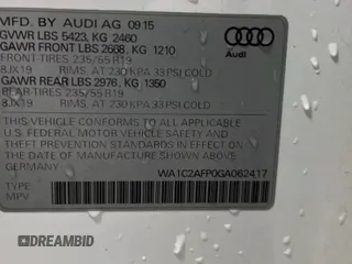 2016 Audi Q5 Premium with VIN WA1C2AFP0GA062417, listed as a Copart auction lot 57830855 with 74,281 mi miles and Clean title. Bid and sale history available at DreamBid. Image 10.