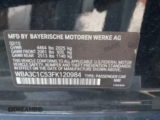 2015 BMW 3 Series 328i with VIN WBA3C1C53FK120984, listed as a IAAI auction lot 41338035 with 119,486 mi miles and . Bid and sale history available at carsss.com. Image 9.