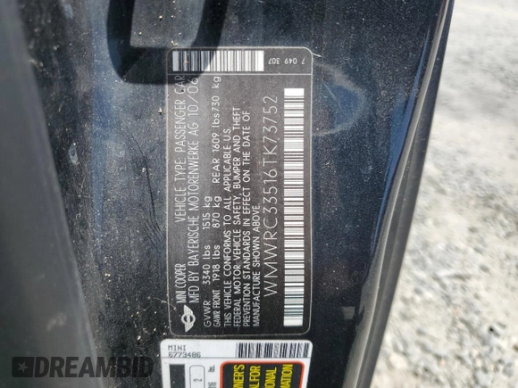 2006 MINI Hardtop with VIN WMWRC33516TK73752, listed as a Copart auction lot 62053245 with 126,836 mi miles and Clean title. Bid and sale history available at DreamBid. Image 12.