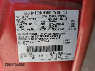 2003 Ford Escape XLS Popular z VIN 1FMYU02133KE09143, wystawiony jako Copart lot #53659105 z przebiegiem 78 736 mil mil oraz Szkoda całkowita • Salvage title. Historia ofert i sprzedaży dostępna na DreamBid. Obrazek 13.