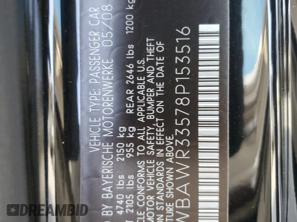 2008 BMW 3 Series 328i with VIN WBAWR33578P153516, listed as a Copart auction lot 45223745 with Not Provided miles and Salvage Title. Bid and sale history available at DreamBid. Image 15.
