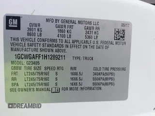2017 Chevrolet Express Cargo Van with VIN 1GCWGAFF1H1289211, listed as a IAAI auction lot 42060982 with 81,529 mi miles. Bid and sale history available at carsss.com. Image 9.