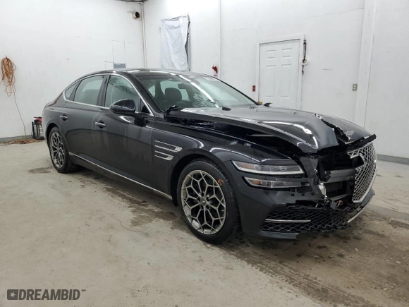 2021 Genesis G80 2.5T with VIN KMTGB4SC7MU047372, listed as a Copart auction lot 46573574 with 36,598 mi miles and Salvage Title. Bid and sale history available at carsss.com. Image 4.