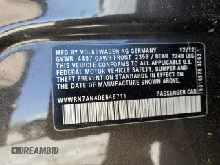 2013 Volkswagen CC Lux with VIN WVWRN7AN4DE546711, listed as a Copart auction lot 52673205 with 106,700 mi miles and Salvage Title. Bid and sale history available at DreamBid. Image 14.