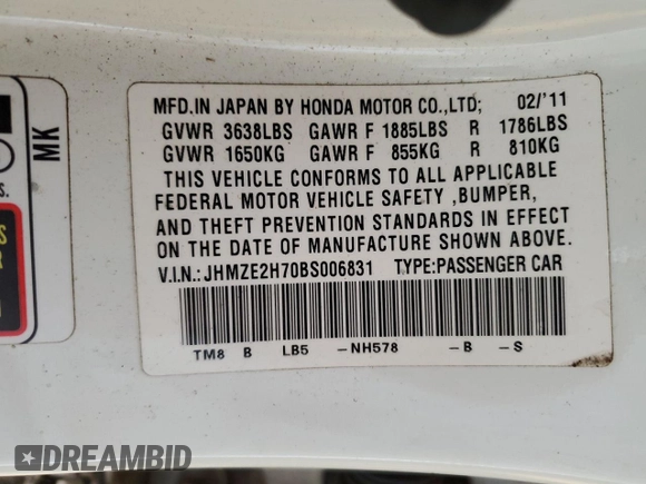 2011 Honda Insight EX with VIN JHMZE2H70BS006831, listed as a Copart auction lot 48818245 with 136,493 mi miles and Salvage Title. Bid and sale history available at DreamBid. Image 13.
