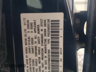 2013 Acura TSX z VIN JH4CU2F48DC007840, wystawiony jako Copart lot #59486265 z przebiegiem 191 521 mil mil oraz Szkoda całkowita • Salvage title. Historia ofert i sprzedaży dostępna na DreamBid. Obrazek 12.