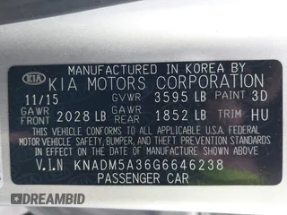2016 Kia Rio LX with VIN KNADM5A36G6646238, listed as a IAAI auction lot 41748617 with 129,243 mi miles. Bid and sale history available at carsss.com. Image 9.