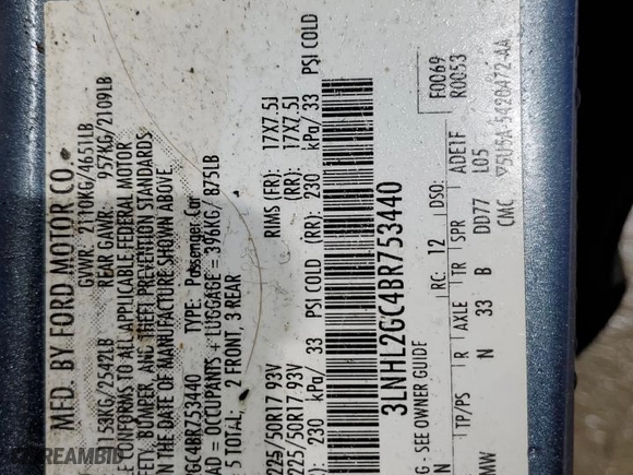 2011 Lincoln MKZ with VIN 3LNHL2GC4BR753440, listed as a Copart auction lot 49872375 with 108,488 mi miles and Salvage Title. Bid and sale history available at carsss.com. Image 12.