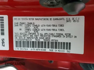 2021 Toyota Tacoma SR с VIN 3TYAX5GN3MT023147, выставлен на аукционе Copart как лот 59775275 с пробегом 42 418 миль миль и Списание • Salvage title. История ставок и продаж доступна на DreamBid. Изображение 12.