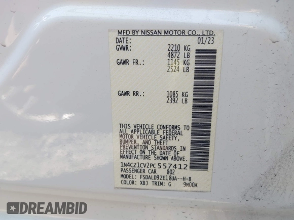 2023 Nissan LEAF SV Plus with VIN 1N4CZ1CV2PC557412, listed as a IAAI auction lot 41814701 with 28,513 mi miles and . Bid and sale history available at DreamBid. Image 9.