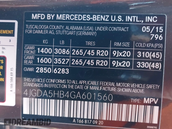 2016 Mercedes-Benz GLE 350 with VIN 4JGDA5HB4GA601560, listed as a IAAI auction lot 42527776 with 100,418 mi miles and . Bid and sale history available at DreamBid. Image 9.