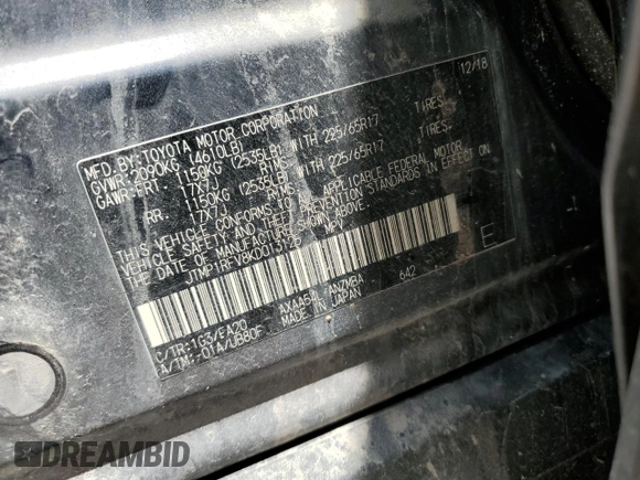 2019 Toyota RAV4 XLE with VIN JTMP1RFV8KD013125, listed as a Copart auction lot 59328465 with 106,947 mi miles and Salvage title. Bid and sale history available at DreamBid. Image 13.