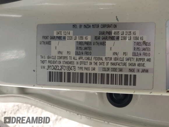 2015 Mazda 5 Touring with VIN JM1CW2CL2F0185478, listed as a IAAI auction lot 41487566 with 169,450 mi miles. Bid and sale history available at carsss.com. Image 9.