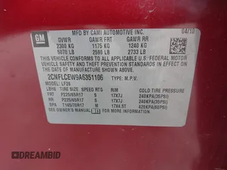 2010 Chevrolet Equinox LS with VIN 2CNFLCEW9A6351106, listed as a IAAI auction lot 41833336 with 99,890 mi miles. Bid and sale history available at carsss.com. Image 9.