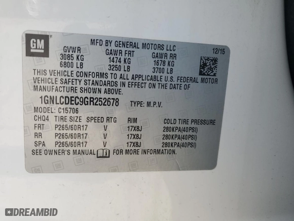 2016 Chevrolet Tahoe Commercial with VIN 1GNLCDEC9GR252678, listed as a Copart auction lot 87942765 with 163,560 mi miles and Salvage Title. Bid and sale history available at carsss.com. Image 13.
