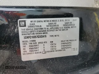 2007 Chevrolet Suburban LT with VIN 3GNFC16057G303416, listed as a Copart auction lot 61447985 with Not provided miles and Salvage title. Bid and sale history available at DreamBid. Image 14.