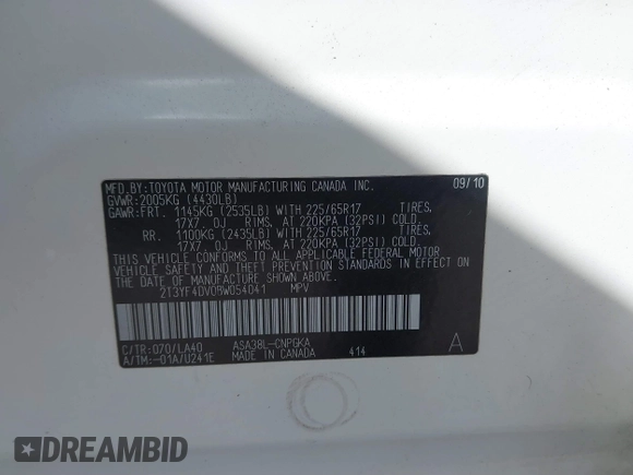 2011 Toyota RAV4 Ltd with VIN 2T3YF4DV0BW054041, listed as a IAAI auction lot 41647536 with 112,589 mi miles. Bid and sale history available at carsss.com. Image 9.