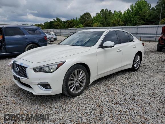 2021 Infiniti Q50 Luxe with VIN JN1EV7BR5MM753035, listed as a Copart auction lot 58970045 with 62,927 mi miles and Salvage title. Bid and sale history available at DreamBid. Image 1.