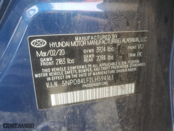 2020 Hyundai Elantra Value Edition with VIN 5NPD84LF2LH594163, listed as a Copart auction lot 51109365 with 32,499 mi miles and Salvage Title. Bid and sale history available at carsss.com. Image 14.
