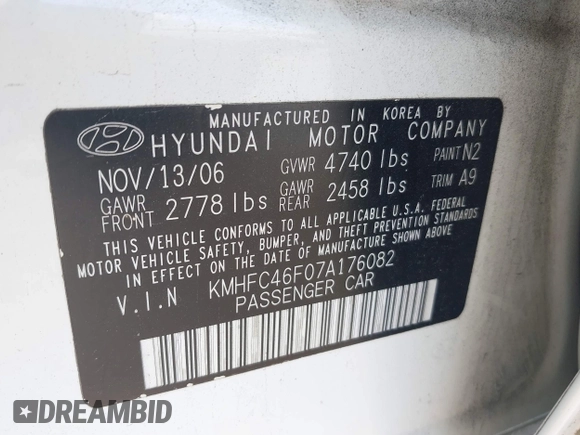 2007 Hyundai Azera SE z VIN KMHFC46F07A176082, wystawiony jako IAAI lot #42163164 z przebiegiem 146 021 mil mil oraz . Historia ofert i sprzedaży dostępna na DreamBid. Obrazek 9.