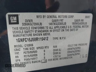 2008 Chevrolet Suburban LTZ z VIN 1GNFC16J58R119412, wystawiony jako IAAI lot #42282221 z przebiegiem 356 160 mil mil oraz . Historia ofert i sprzedaży dostępna na DreamBid. Obrazek 9.
