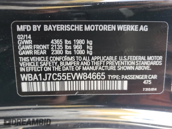 2014 BMW 2 Series M235i with VIN WBA1J7C55EVW84665, listed as a Copart auction lot 44257115 with 111,461 mi miles and Salvage title. Bid and sale history available at DreamBid. Image 12.