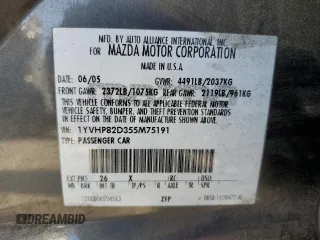2005 Mazda 6 Sport S with VIN 1YVHP82D355M75191, listed as a Copart auction lot 61158974 with 153,808 mi miles and Salvage Title. Bid and sale history available at DreamBid. Image 14.